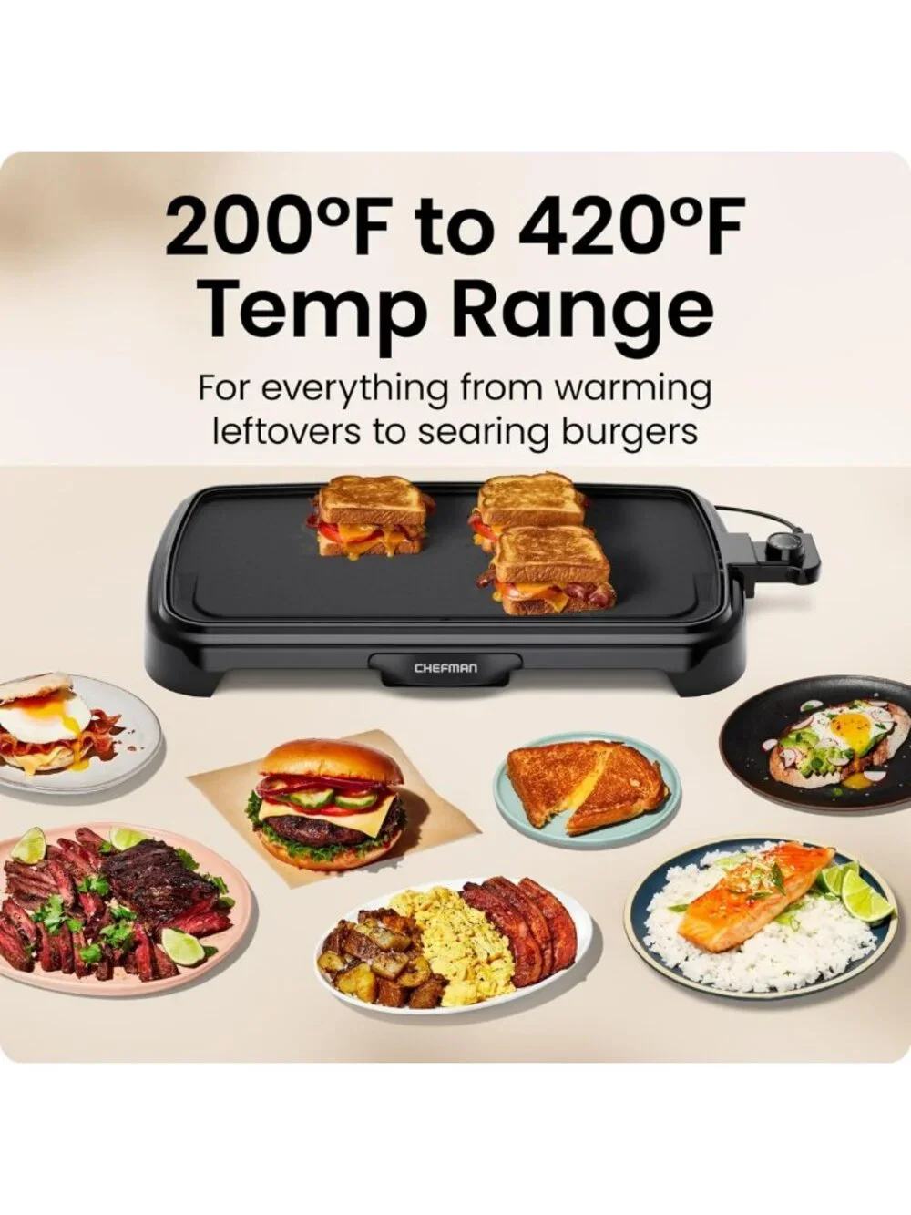 Extra Large Electric Griddle with Removable Temp Control, Nonstick Flat Top
